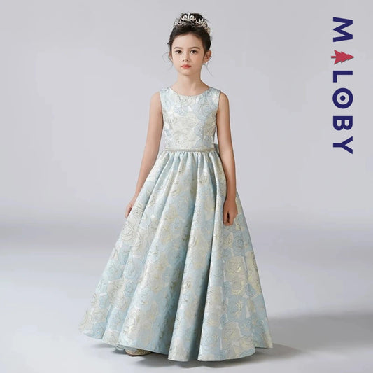 Robe longue de cérémonie à manches courtes- Bleu ciel -robes et ensembles pour filles, bébés et garcons - MALOBY