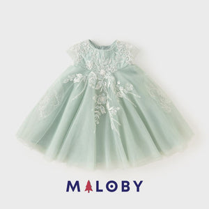 Robe d'anniversaire brodée- verte -robes et ensembles pour filles, bébés et garcons - MALOBY