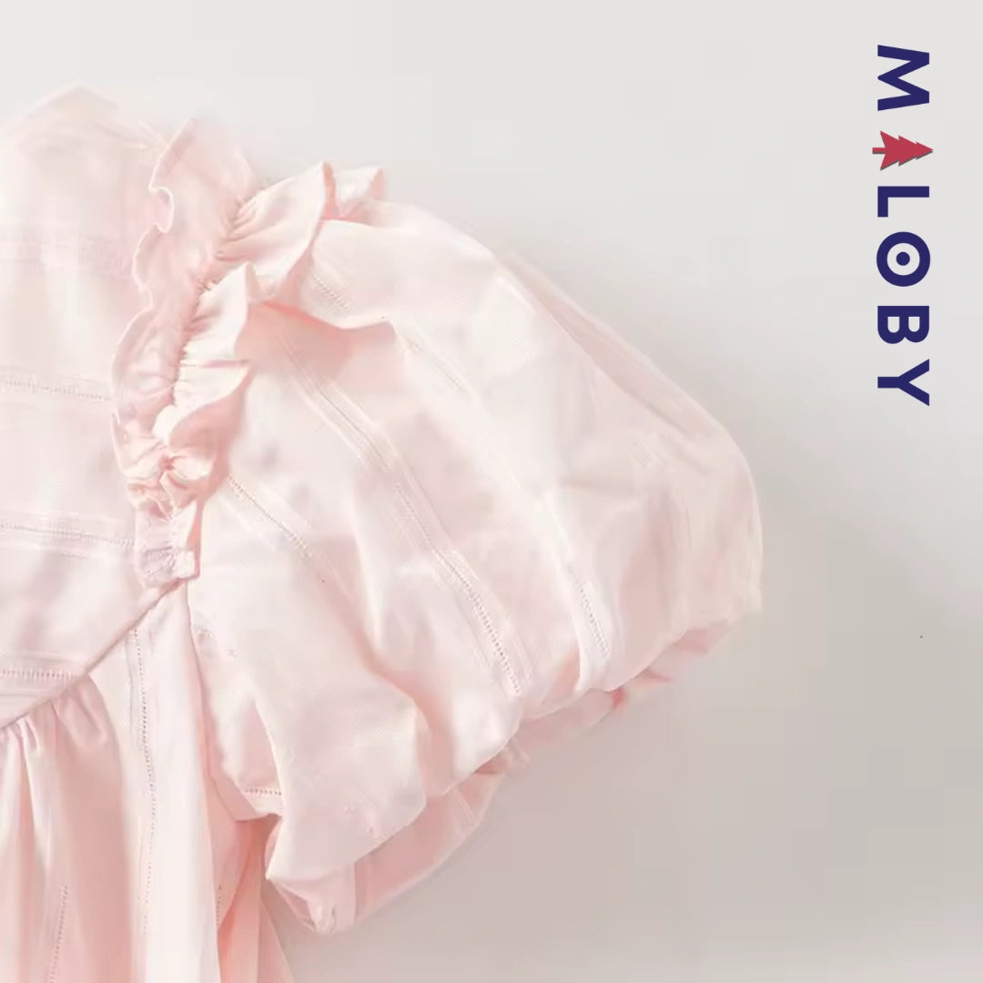 Ensemble  d'été en dentelle Tunique+Short enfant fille -Rose