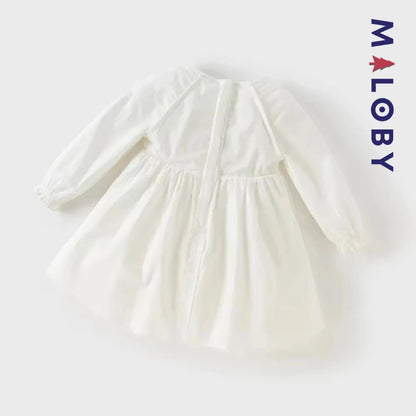 Robe de fête à col plastron enfant fille -Beige
