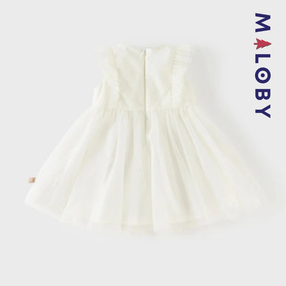 Robe cérémonie brodée manches courtes enfant fille -Beige