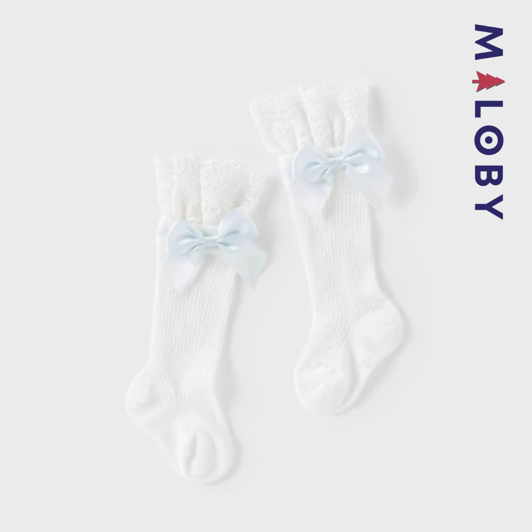 Paire de chaussettes hautes Fille- blanc -robes et ensembles pour filles, bébés et garcons - MALOBY