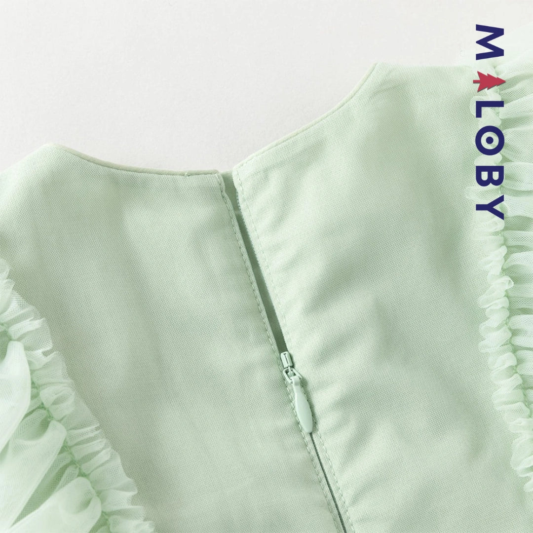 Robe cérémonie brodée fleurs enfant fille -Vert
