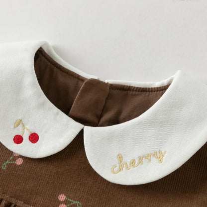 Robe en velours côtelé à imprimé cerises enfant fille –Marron