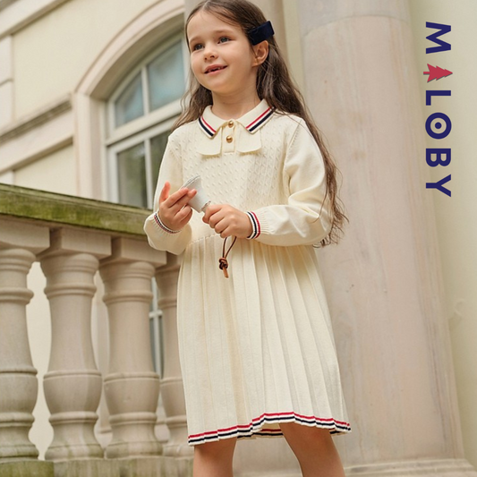 Robe en maille manches longues enfant fille- beige -robes et ensembles pour filles, bébés et garcons - MALOBY