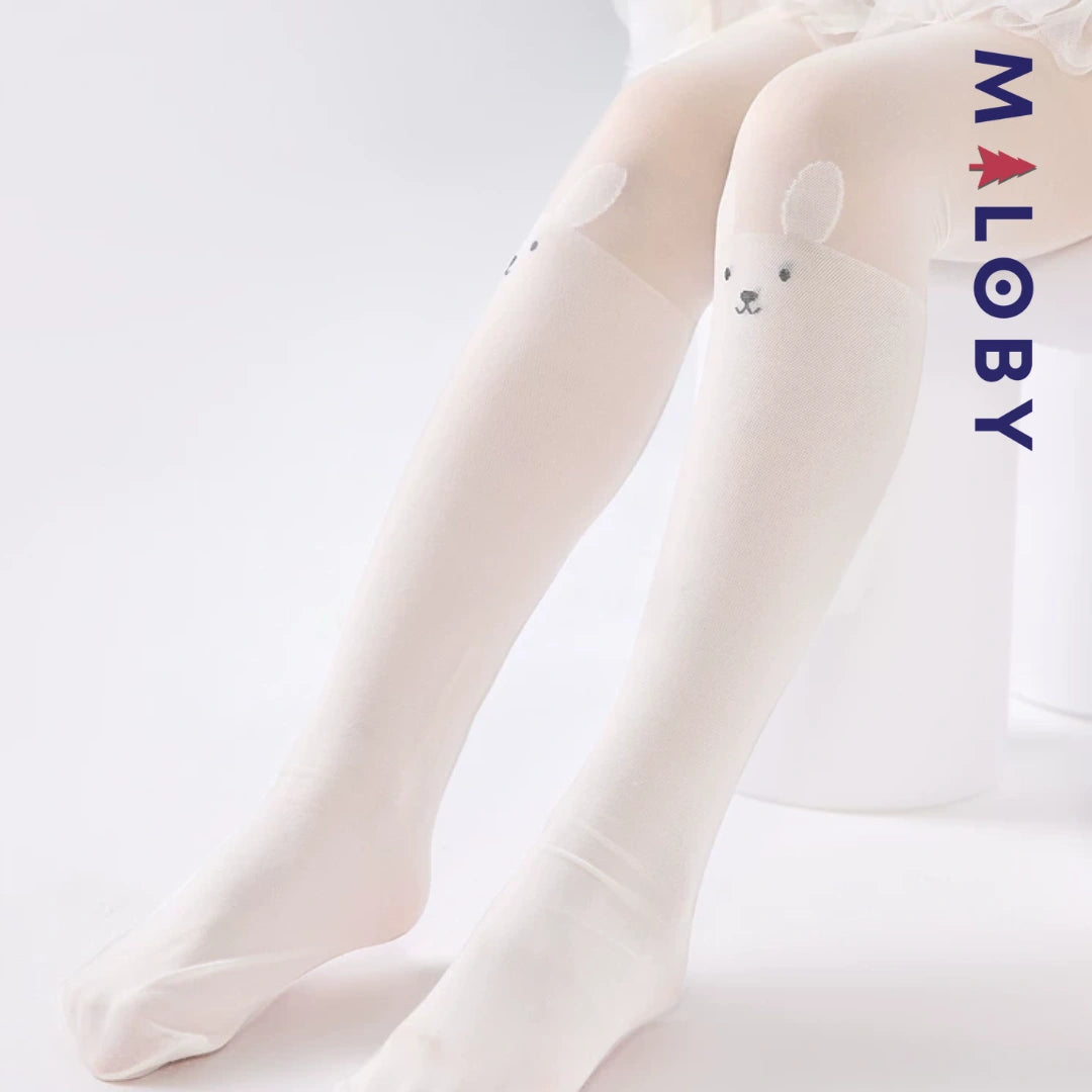 Collants fins motifs fantaisie enfant fille -Blanc