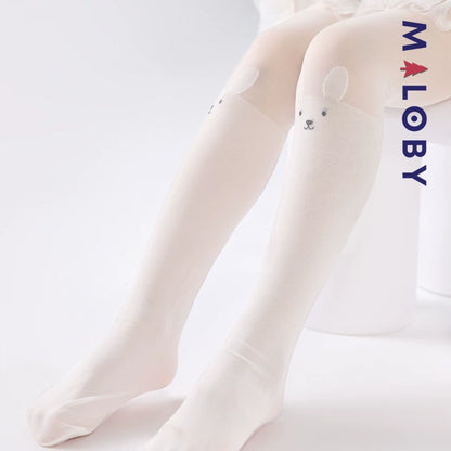 Collants fins motifs fantaisie enfant fille -Blanc