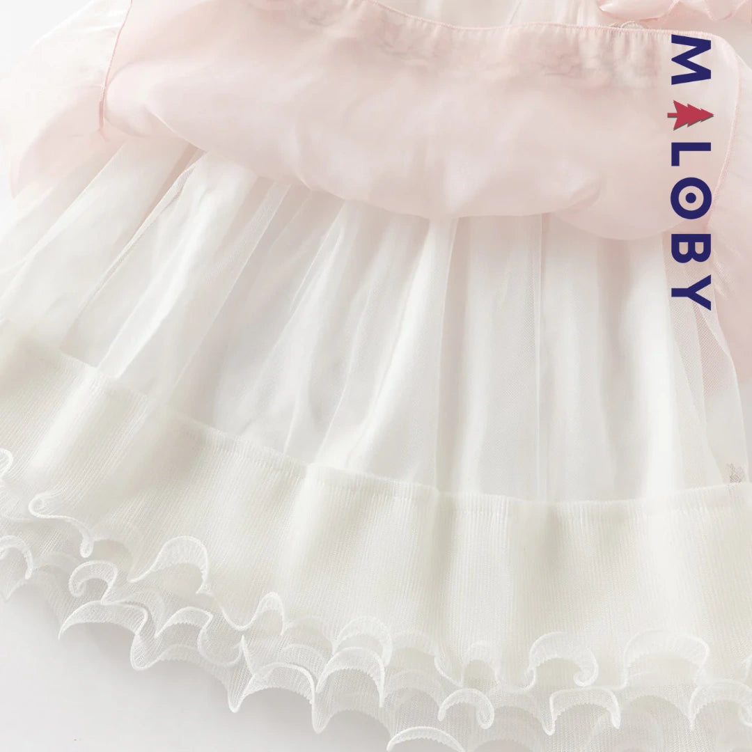Robe cérémonie à fleurs brodées enfant fille- Rose poudré