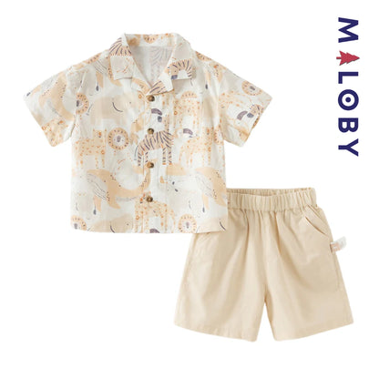 Ensemble Été en lin chemise+short -Imprimé