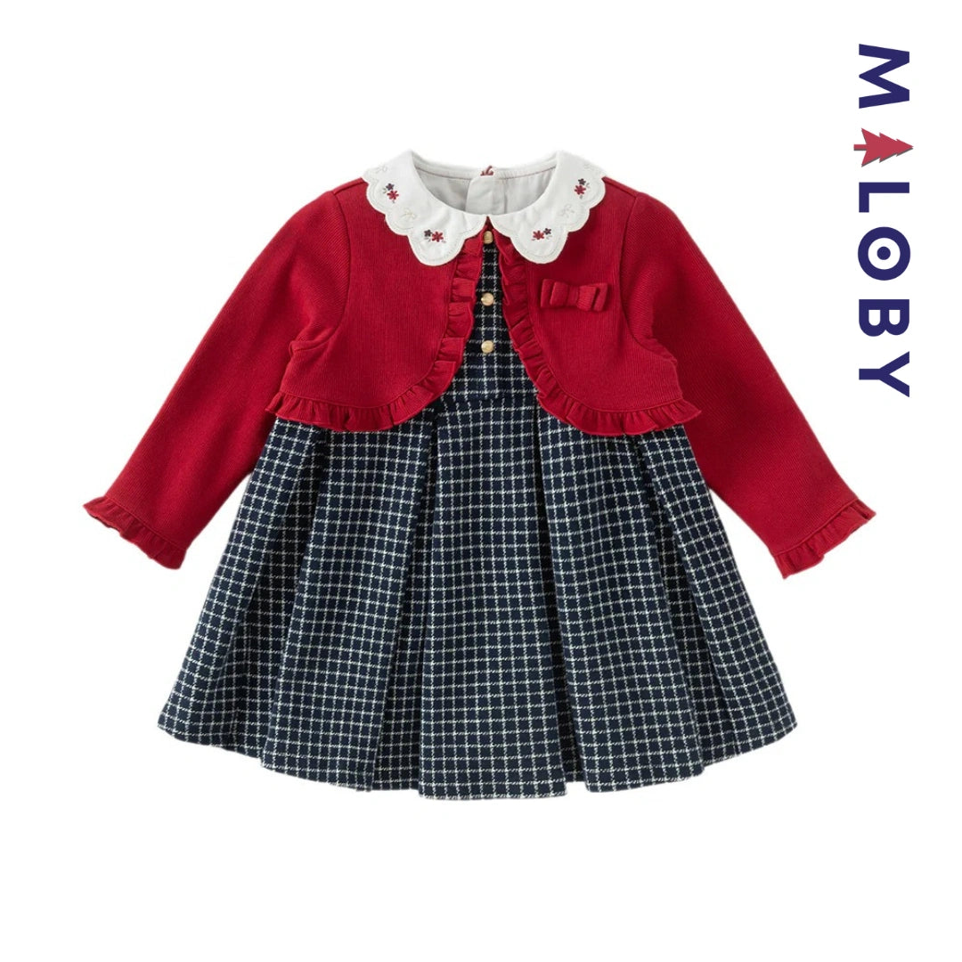 Robe à carreaux  avec Boléro intégré- rouge