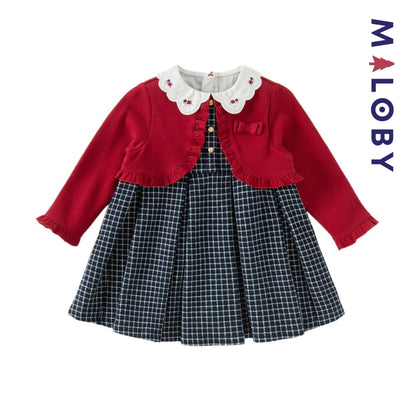 Robe à carreaux  avec Boléro intégré- rouge