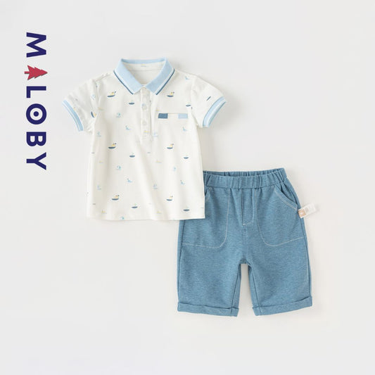 Ensemble 2 pièces Polo + Bermuda Garçon - Blanc/Bleu -robes et ensembles pour filles, bébés et garcons - MALOBY