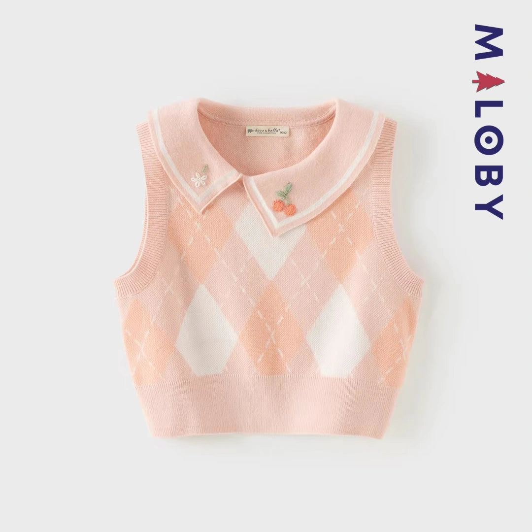 Pull sans manches à col brodé enfant fille– Rose