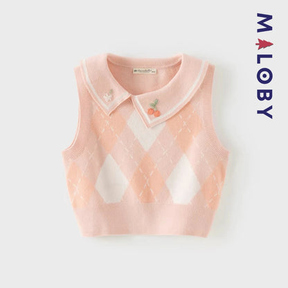 Pull sans manches à col brodé enfant fille– Rose