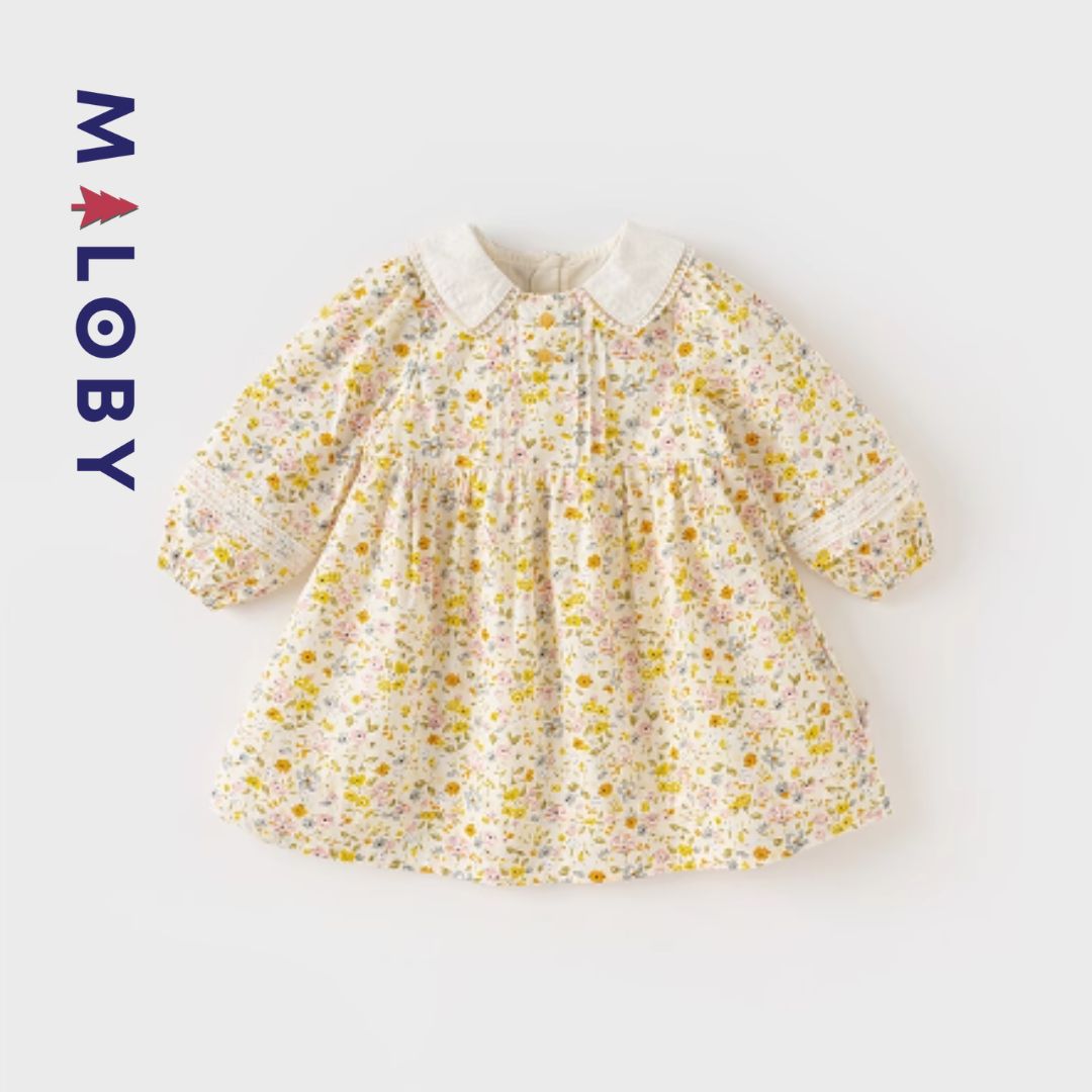 Robe à motifs fleurs imprimés - Jaune -robes et ensembles pour filles, bébés et garcons - MALOBY