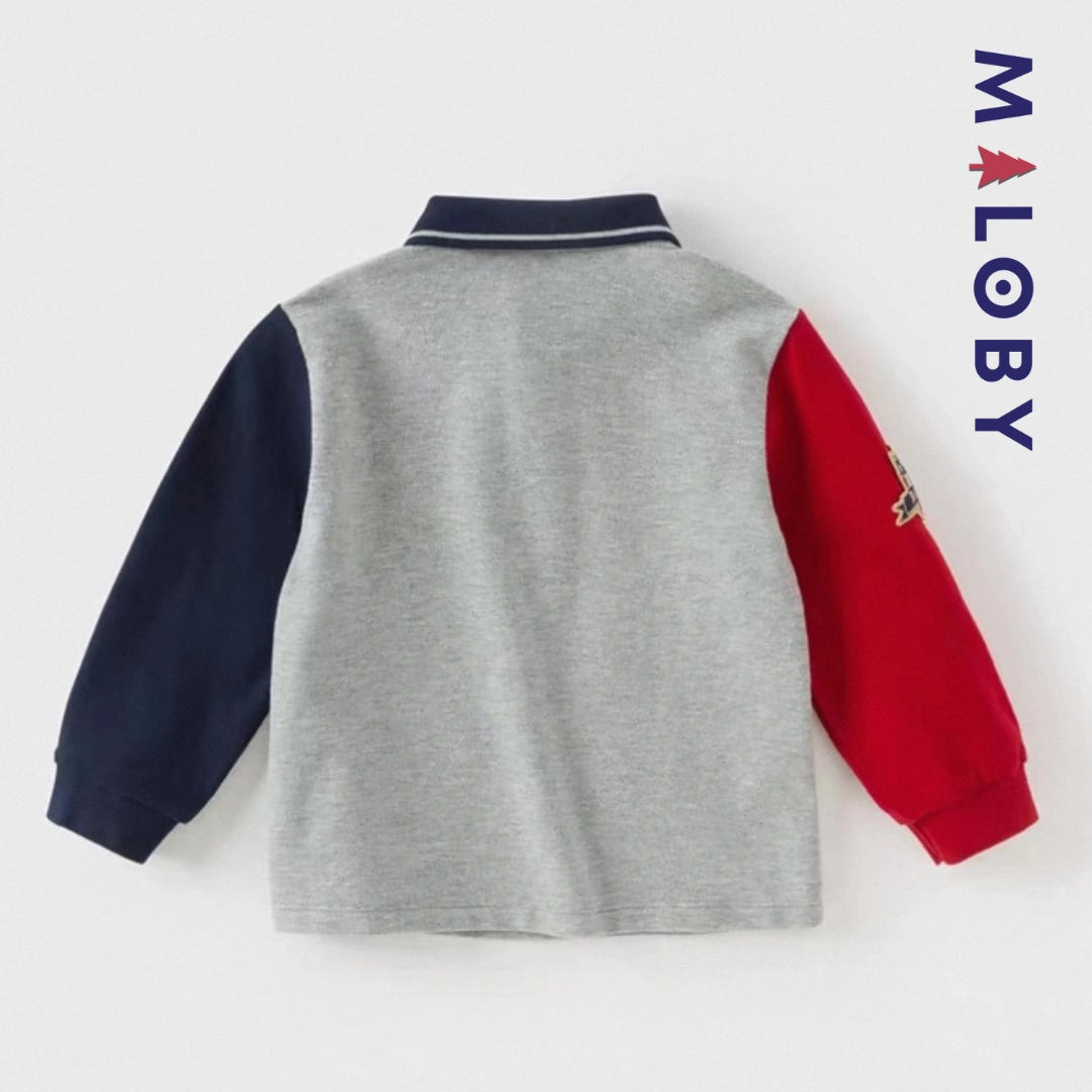 Polo colorblock manches longues enfants garçon -Gris -robes et ensembles pour filles, bébés et garcons - MALOBY