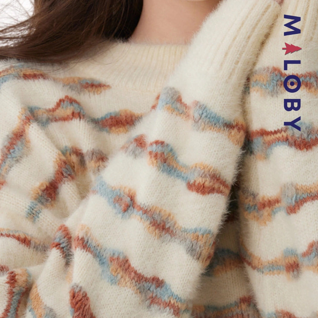 Pull en maille mousseuse enfant fille-Beige/Gris