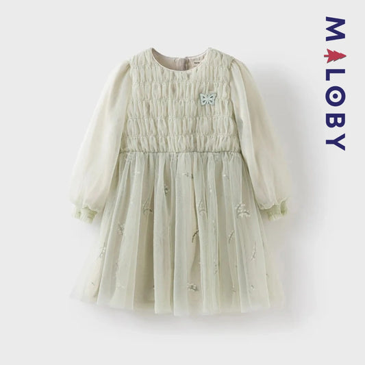 Robe de cérémonie à smocks enfant fille - vert
