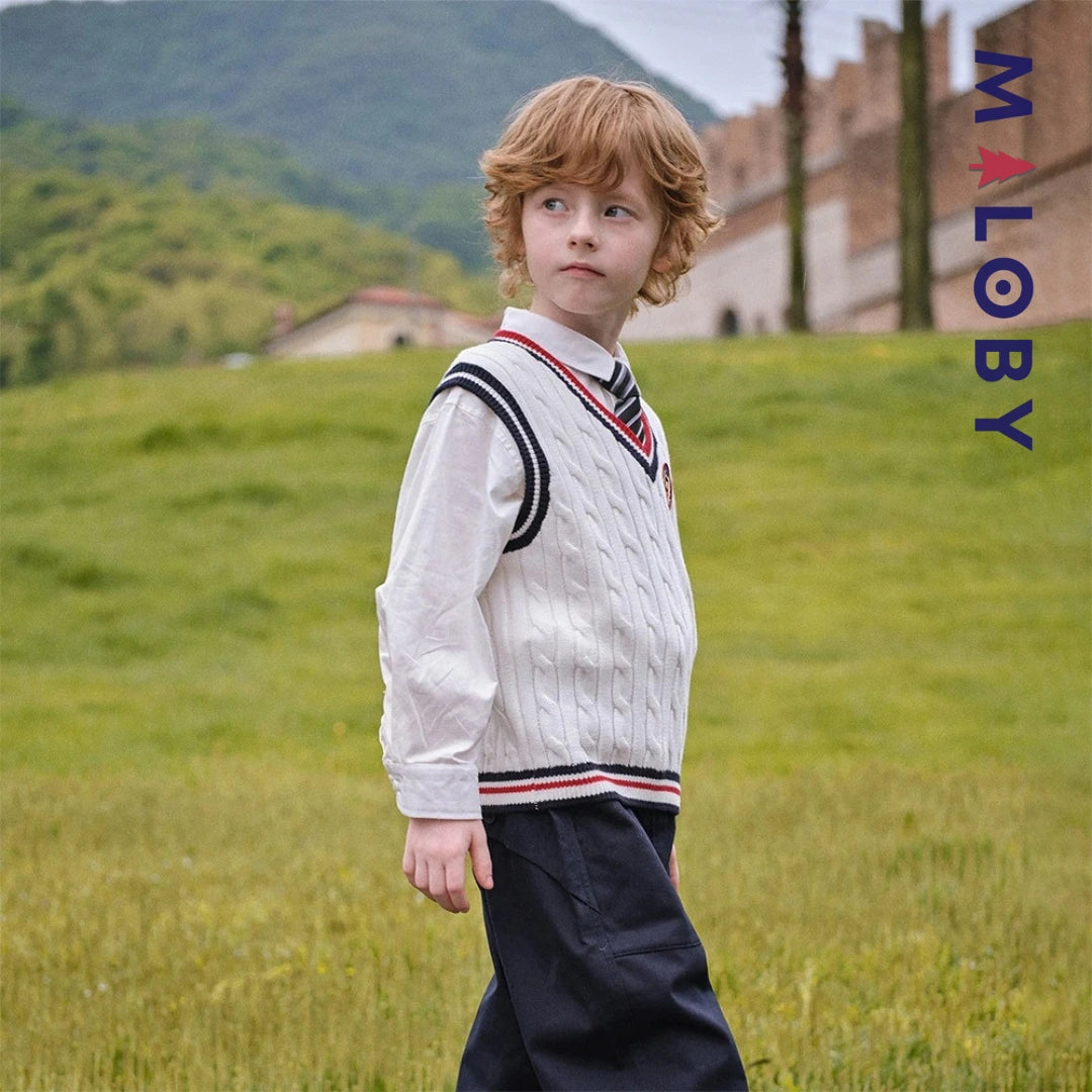 Pull sans manches style collège enfant garçon -Blanc -robes et ensembles pour filles, bébés et garcons - MALOBY
