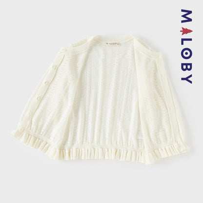 Cardigan en maille pointille enfant fille -Beige