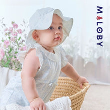 Charger l&#39;image dans la galerie, Ensemble combinaison +chapeau bébé fille - blanc/bleu -robes et ensembles pour filles, bébés et garcons - MALOBY
