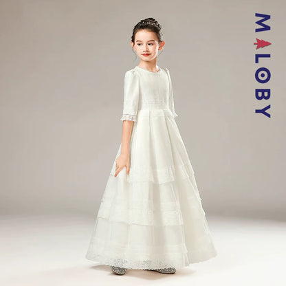 Robe longue de cérémonie en dentelle -Blanc
