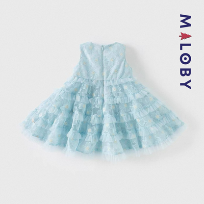Ensemble robe de cérémonie + bandeau à volants enfant fille -Bleu ciel