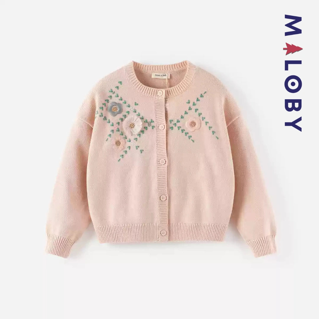 Cardigan brodé enfant fille- rose pâle -robes et ensembles pour filles, bébés et garcons - MALOBY