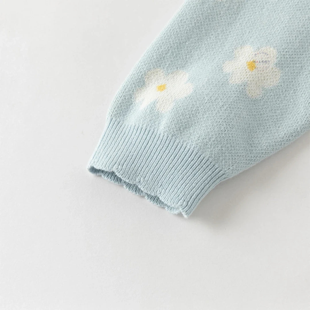 Cardigan en maille à fleurs enfant fille bleu ciel, vêtement enfant maroc - MALOBY