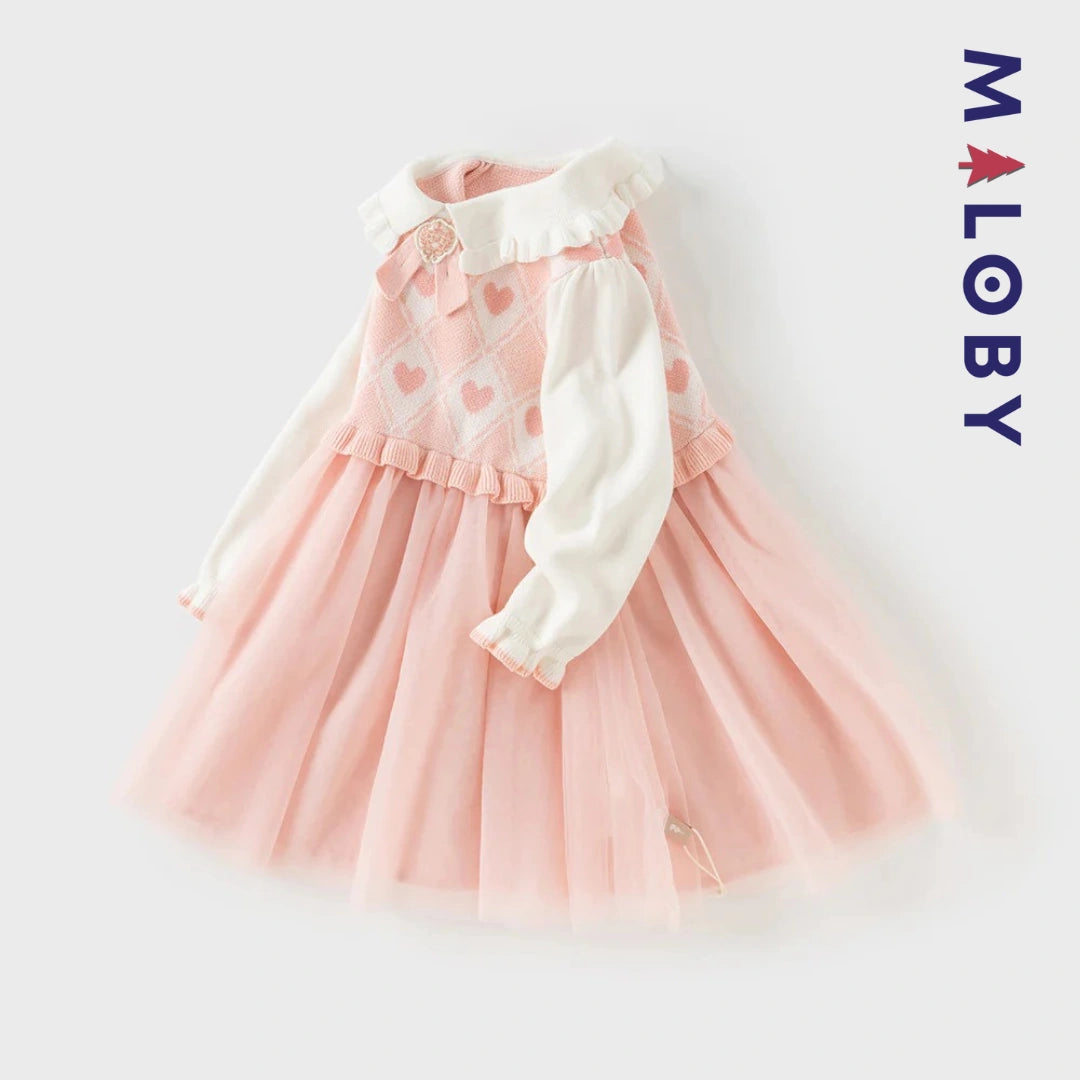 Robe princesse bi-matière enfant fille - rose -robes et ensembles pour filles, bébés et garcons - MALOBY