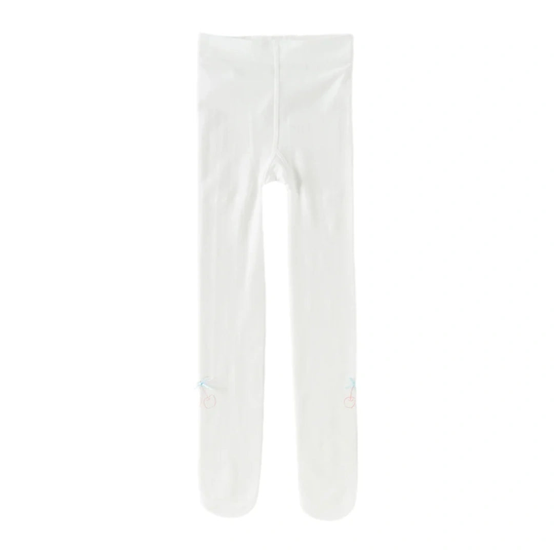 Collant en pointelle motif fleur enfant fille -Beige
