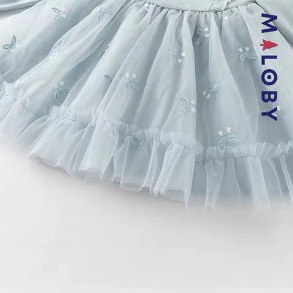 Robe princesse bi-matière enfant fille -Bleu ciel -robes et ensembles pour filles, bébés et garcons - MALOBY
