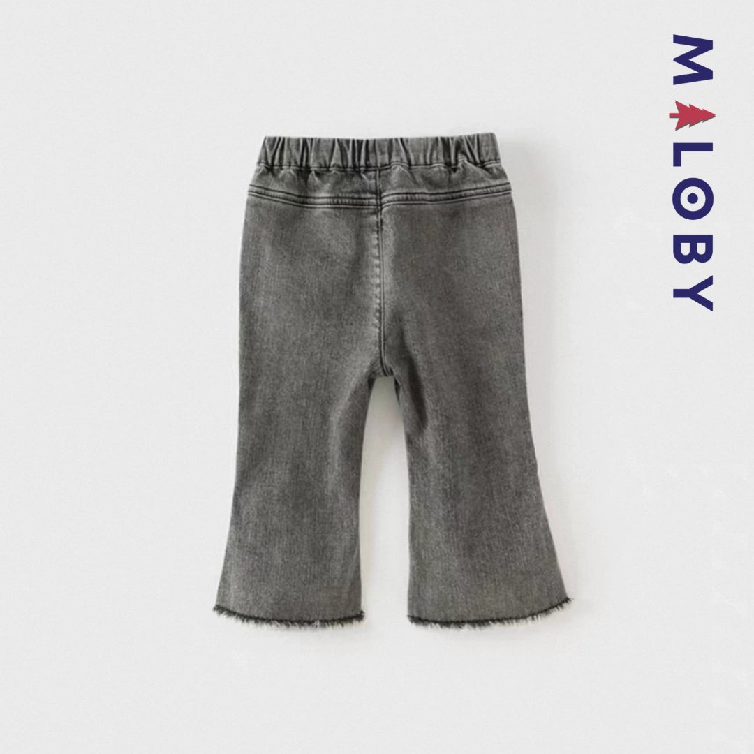 Pantalon jean évasé brodé enfant fille –Gris