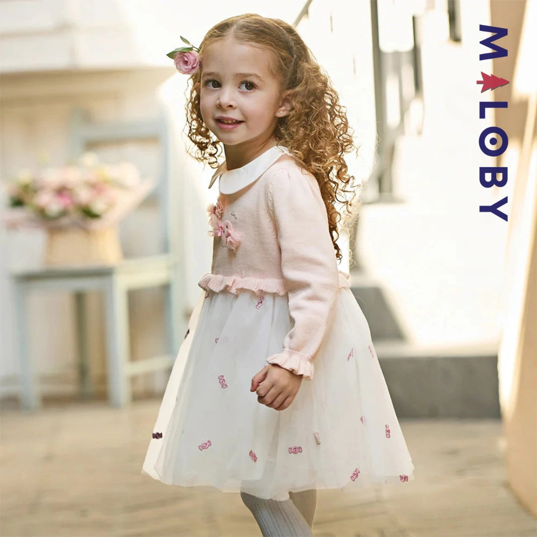 Robe bi-matière rose effet 2 en 1 motif bonbon MALOBY