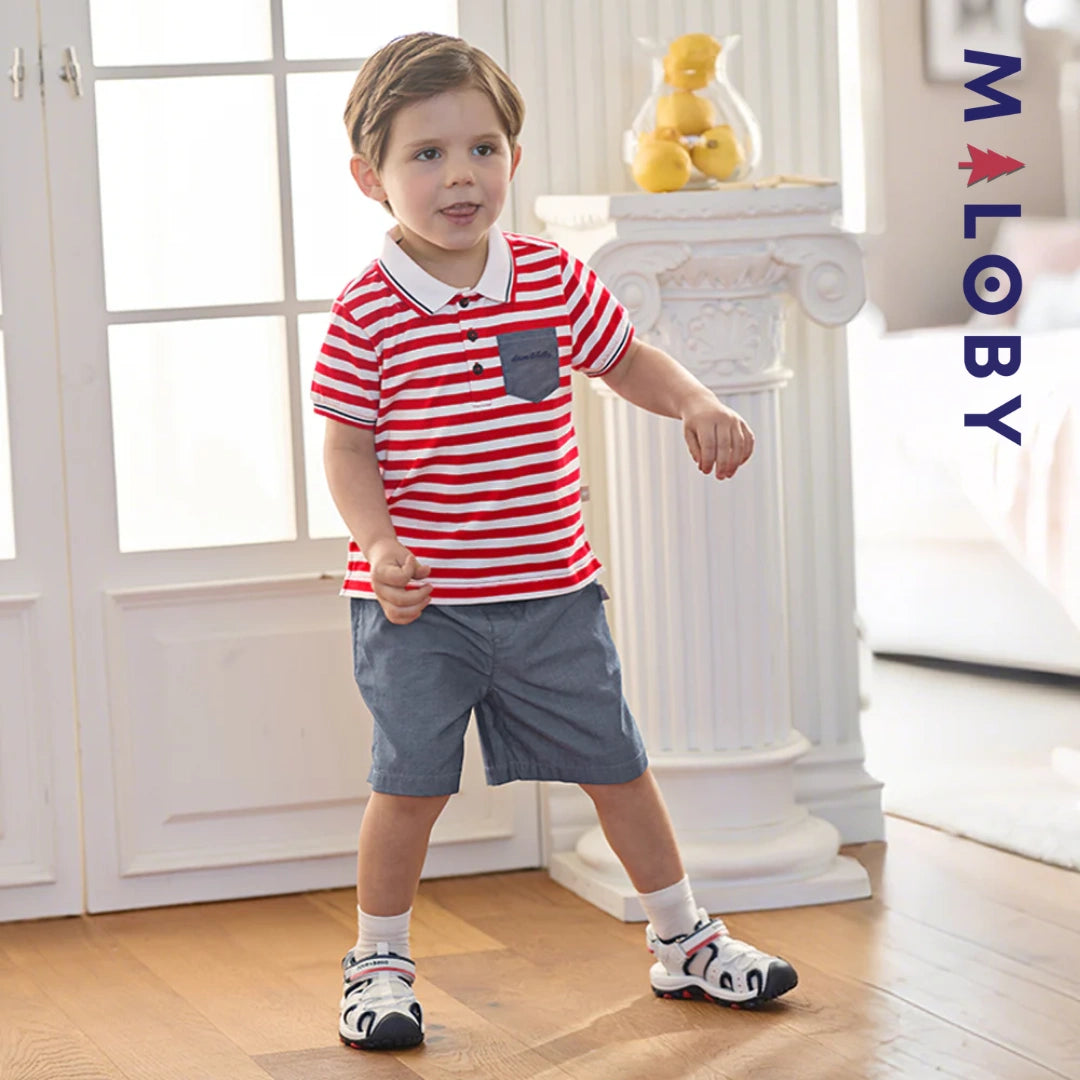 Ensemble 2 Pièces polo+ short en pur coton enfant garçon-Rouge rayé