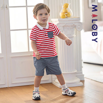 Ensemble 2 Pièces polo+ short en pur coton enfant garçon-Rouge rayé