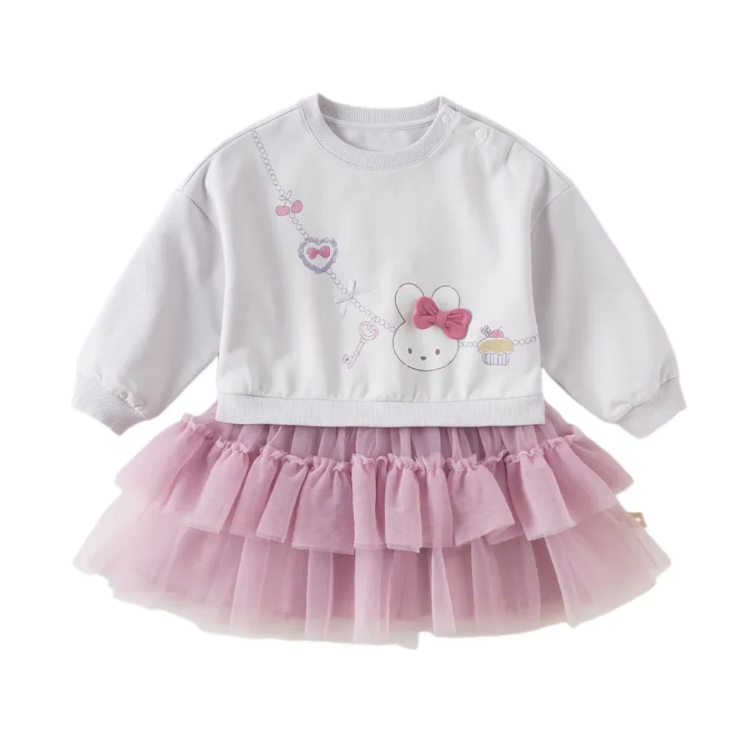 Robe Effet 2-en-1 Sweat et Tulle enfant fille –Violette