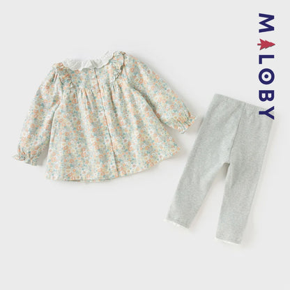 Ensemble blouse fleurie & legging enfant fille- Vert imprimé