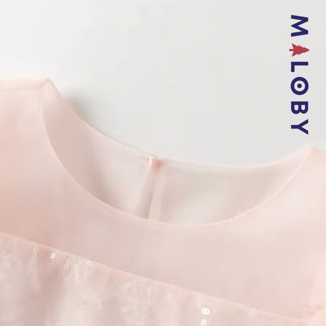 Robe princesse pour cérémonie en Tulle enfant fille- Rose