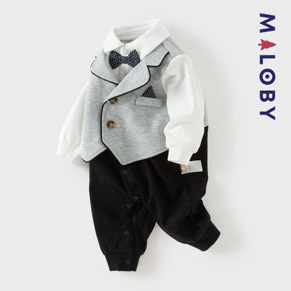 Combinaison cérémonie à nœud effet 2 en 1 bébé garçon -Gris