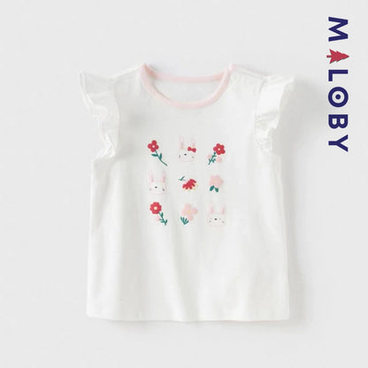 T-shirt d'Eté manches courtes volontées enfant fille -Blanc