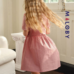 Robe manches courtes rayée enfant fille - Rouge