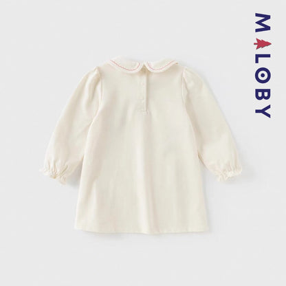 Robe manches longues en piqué de coton enfant fille- Beige