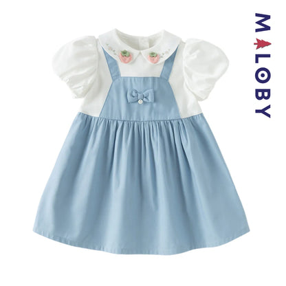 Robe été bi-matière effet 2 en 1 enfant fille- Bleu