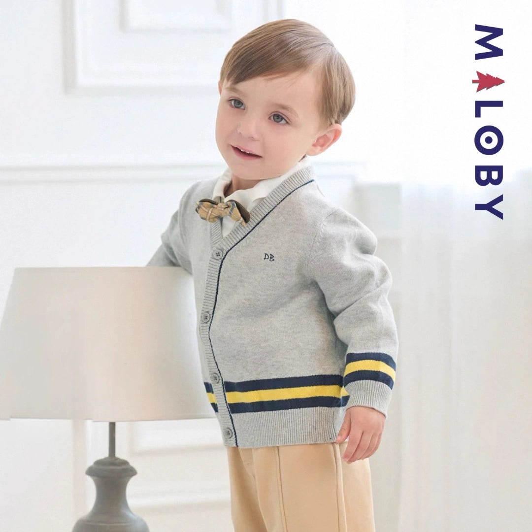 Duo chemise+cardigan enfant garçon -Gris/Blanc -robes et ensembles pour filles, bébés et garcons - MALOBY
