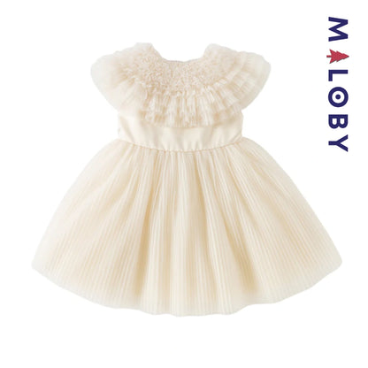 Robe de fête d'été sans manches en tulle champagne pour filles