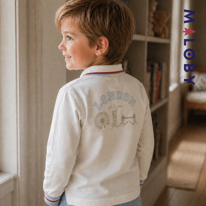 Polo manches longues en coton premium enfants garçon –Blanc