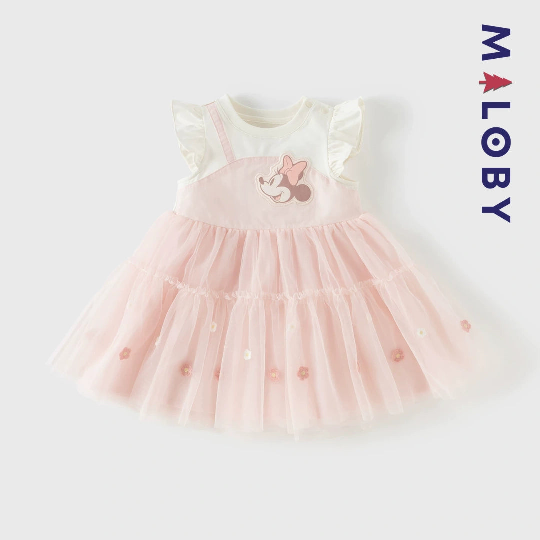 Robe Minnie bi-matière pour été enfant fille -Rose