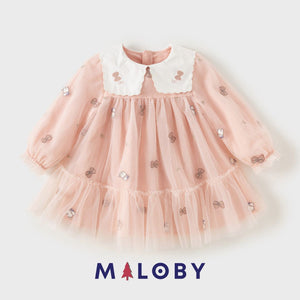 Robe habillée brodée - Rose pâle -robes et ensembles pour filles, bébés et garcons - MALOBY