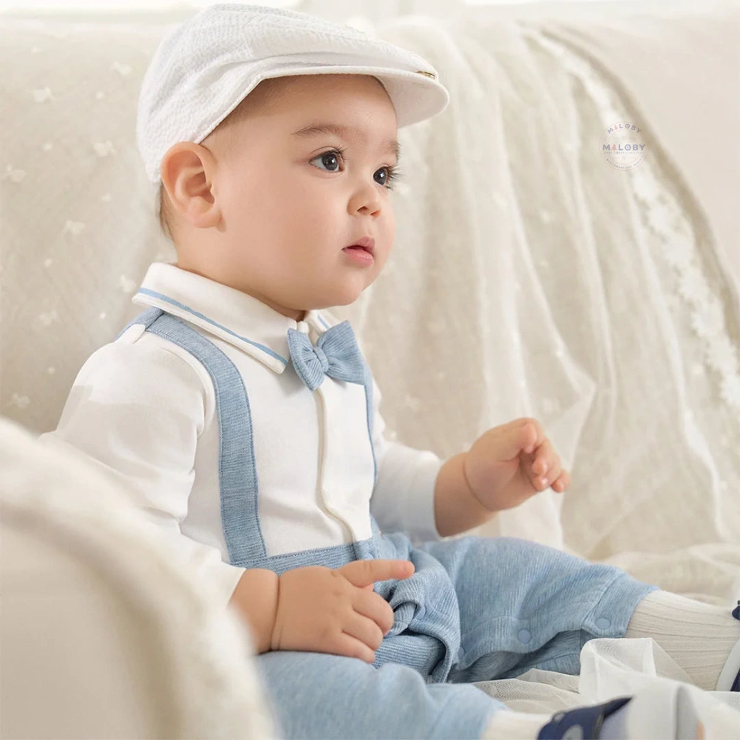 Combinaison cérémonie avec nœud papillon enfant garçon bleu, vêtement bébé maroc - MALOBY